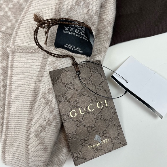 Gucci Beige Wool Diamond Logo Print Beanie Hat - Picture 4 of 4